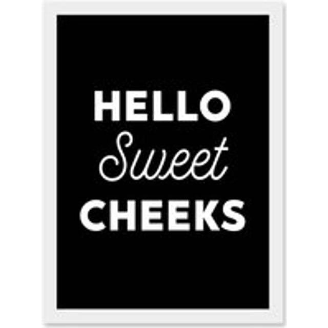 Funny Toilet Decor Bathroom Wall Art Hello Sweet Cheeks Cheeky Sign Artwork Framed Wall Art Print A4 - White - One Size