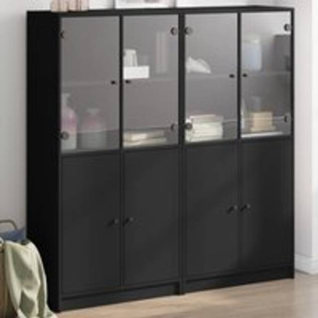 Bookcase with Doors Black 136x37x142 cm Engineered Wood - One Size