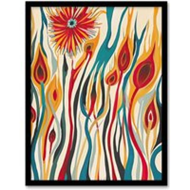 Abstract Match Sticks Fire Flower Design Blaze Framed Art Print - Multi - A4