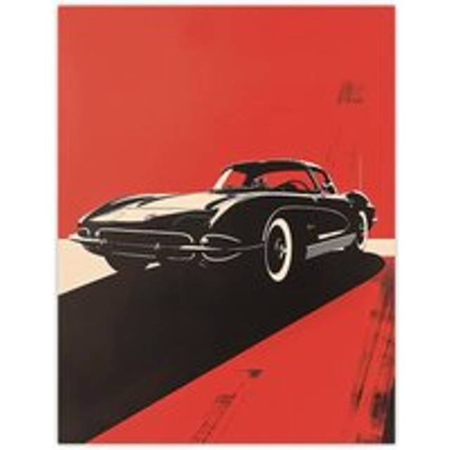 Wall Art Print Sports Car Bold Red Black White High Contrast Poster - W24 inch x H32 inch