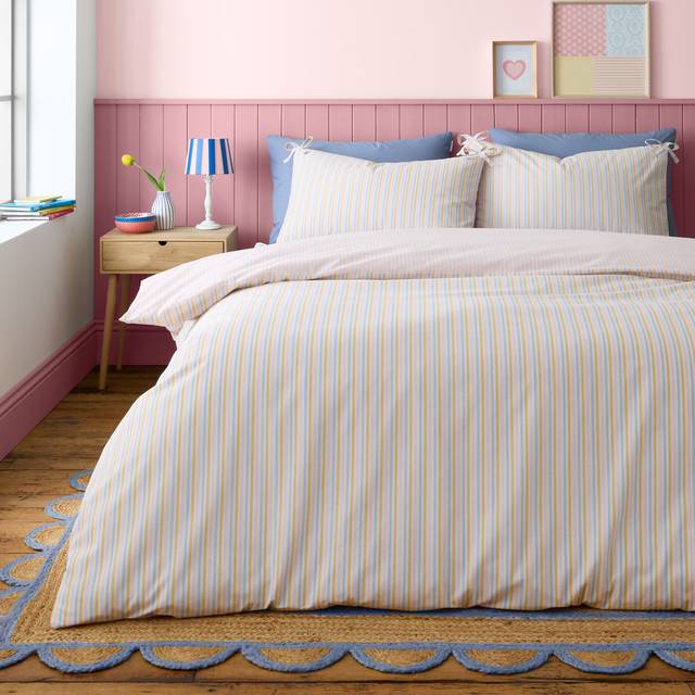 Catherine Lansfield Brighton Stripe Easy Care Duvet Cover Bedding Set Pastel - Multi
