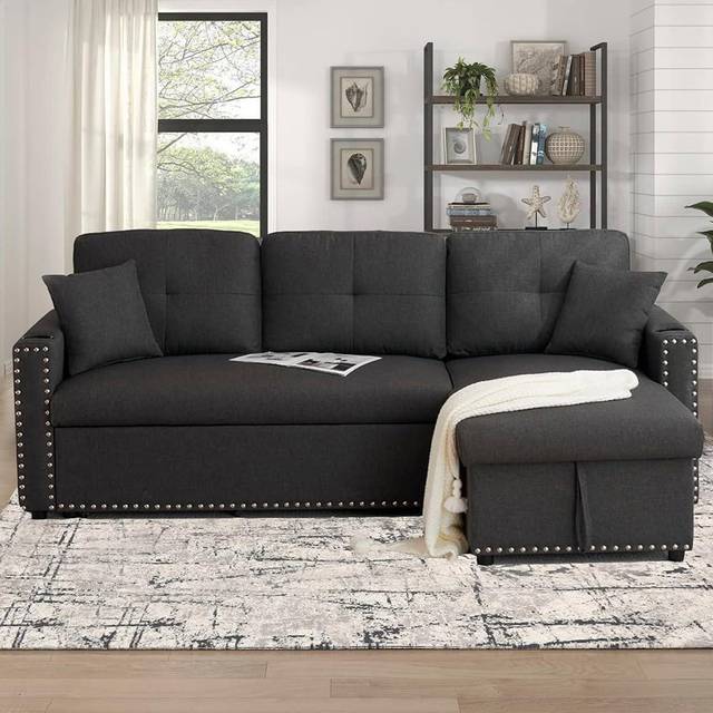 Kosy Koala 3 Seater Dark Grey Reversible Sectional Sofa Bed with Storage Chaise - Multi