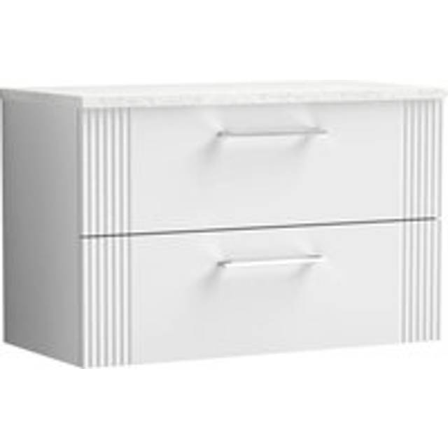 Retro 2 Drawer Wall Hung Vanity Unit with Sparkling White Laminate Worktop - 800mm - Satin White - Balterley