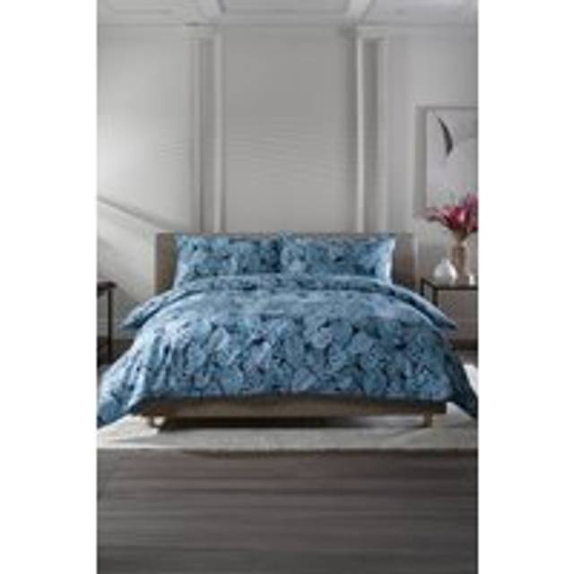 Japanese Tropical Garden Blue 100% Cotton Duvet Cover Set with Piped Edging - Super King