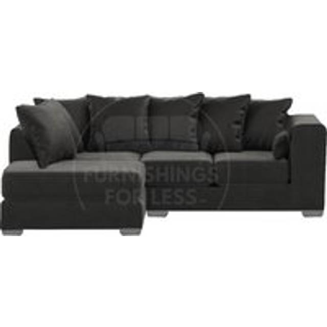 Ella Boxed Arm Plush Velvet 3 to 4 Seater L Shaped Corner Sofa Grey Left Hand Facing - Black - One Size
