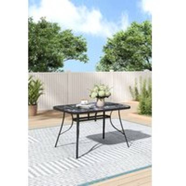 Rectangular Garden Tempered Glass Marble Coffee Table - Multi - One Size