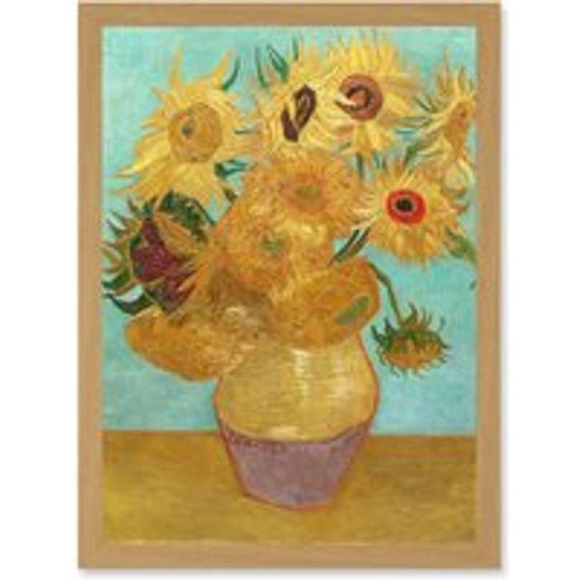 Vincent Willem Van Gogh Dutch Sunflowers Painting Artwork Framed Wall Art Print A4 - Tan - One Size