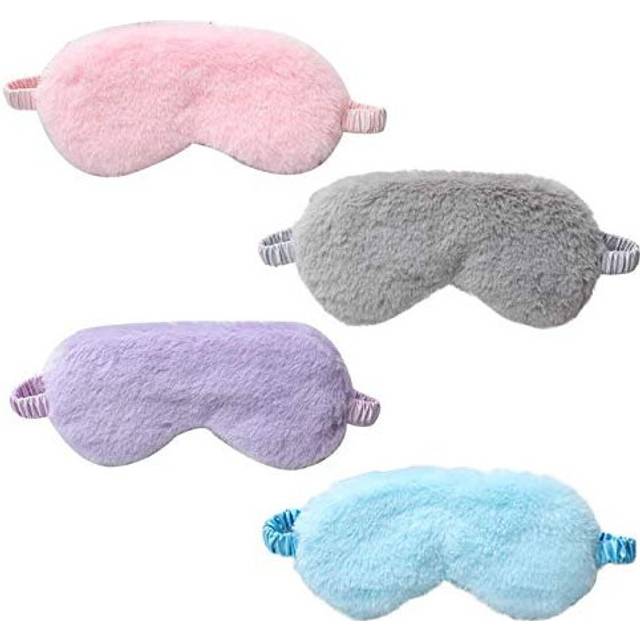4 Pcs Plush Eye Mask Soft Fluffy Plush Eye Mask Sleep Mask Adjustable for Kids Adult Women