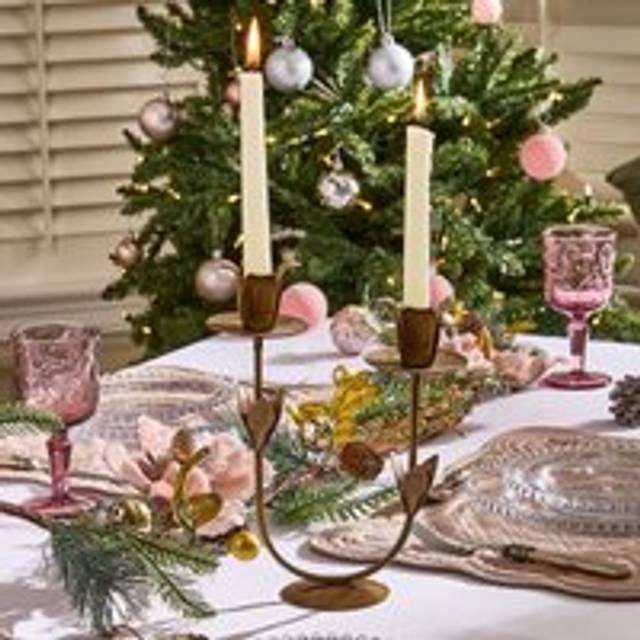 Antique Brass Floral Home Decor Table Centerpiece Candle Holder - Gold - 1 Pack