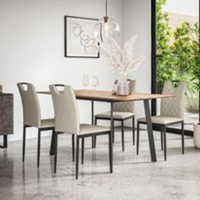 (Beige) Haydon Extending Oak Effect Dining Table Set w 4-6 Monza Linen Chairs