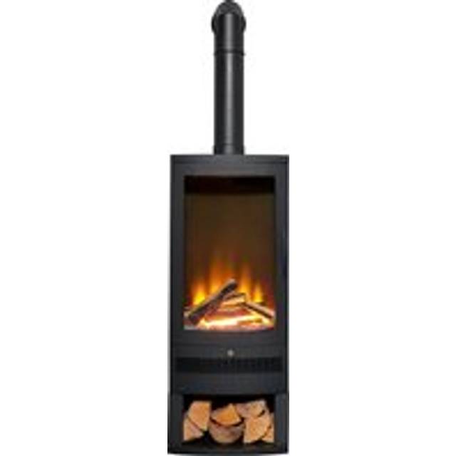 Acantha Horizon Electric Stove with Log Storage & Tall Angled Stove Pipe in Black - One Size