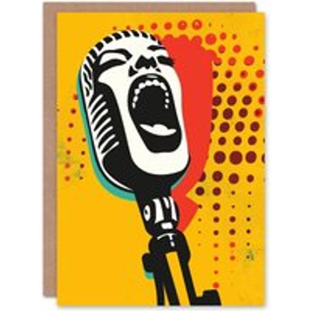 Singer Microphone Karaoke Party Graphic Pop Art Birthday Card