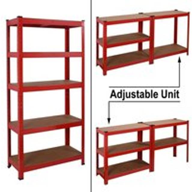 Garage Racking 5 Tier Shelving Unit Boltless Heavy Duty Metal Shelf Shed Storage Red - One Size