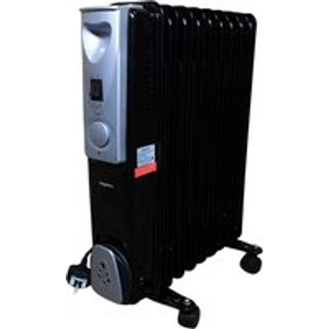 2000w 2kw 9 Fin Slimline Black Oil Filled Radiator Heater with Adjustable Thermostat - One Size