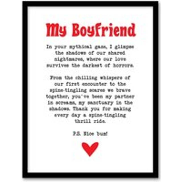 Love Poem Horror Fan Boyfriend Romantic Poetry Framed Art Print - White - A4