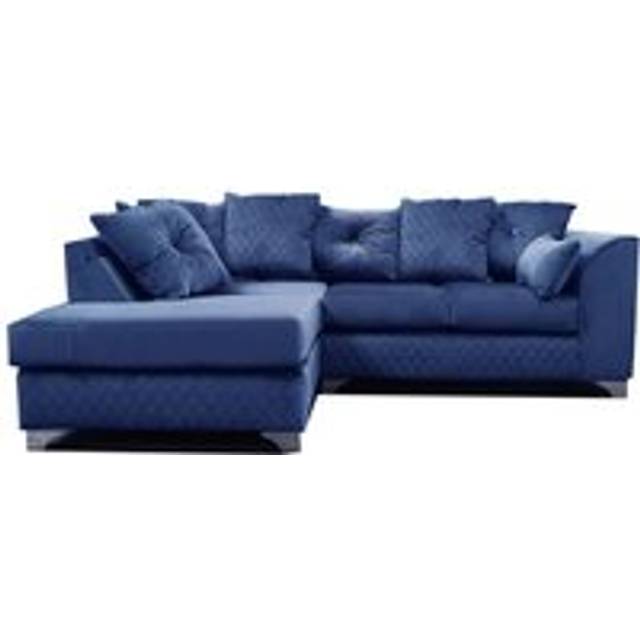 Victoria Soft Plush Velvet 3 to 4 Seater L Shaped Corner Sofa Left Hand Facing - Scatter Back - Blue - One Size