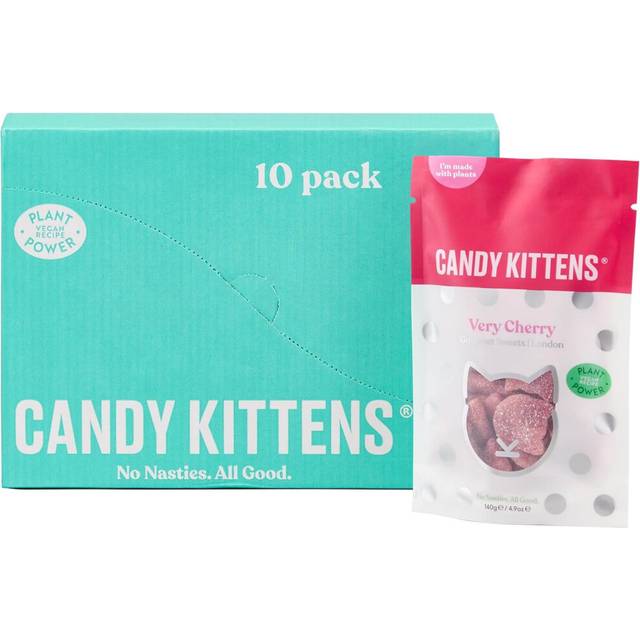 Candy Kittens Vegan Sweets VERY CHERRY (10 x 140g Bags), Vegan Chewy Sweets - Naturally Flavoured With Cherry, Ideal Gifts For Gourmet Sweet Lovers,