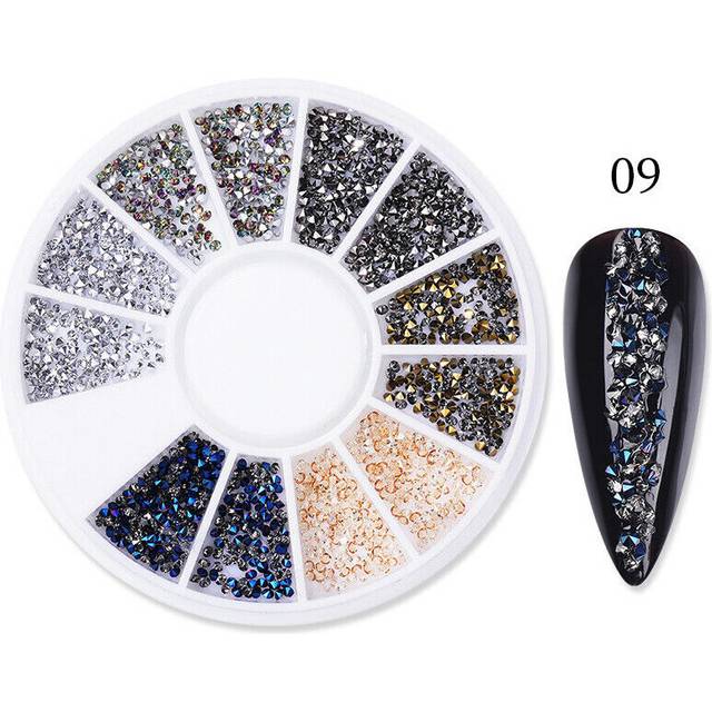 Nail Art Rhinestones Beads Clear Gold Round Pointed Flower Heart Studs Diamante
