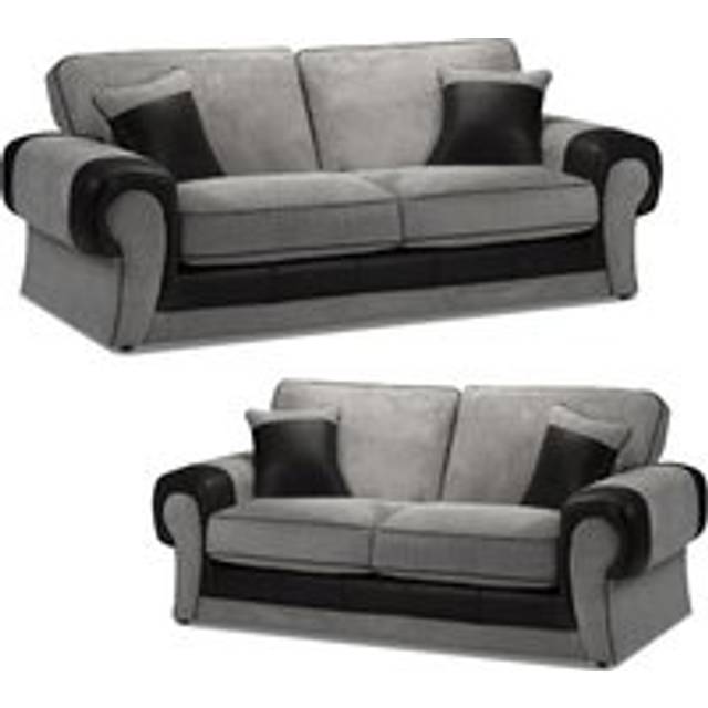Portland Fabric Sofa Suite Chesterfield Rolled Arms 3 Seater and 2 Seater Sofa - Black - One Size