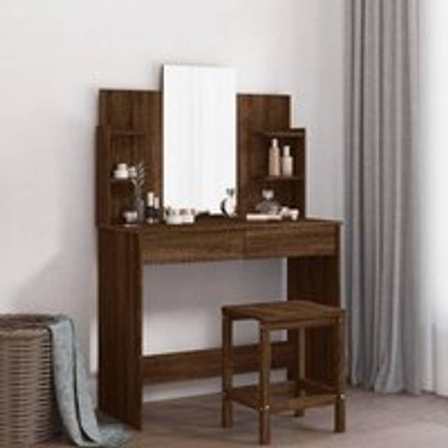 Dressing Table with Mirror Brown Oak 96x39x142 cm - One Size