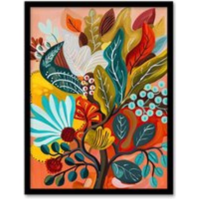 Colourful Floral Botanical Bouquet Painting Framed Art Print - Multi - W12 inch x H16 inch