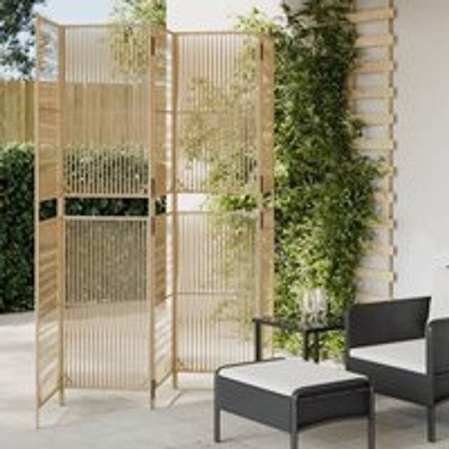 Room Divider 5 Panels Beige Poly Rattan - One Size