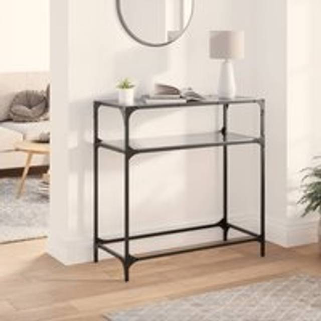 Console Table with Black Glass Top 80x35x81 cm Steel - One Size