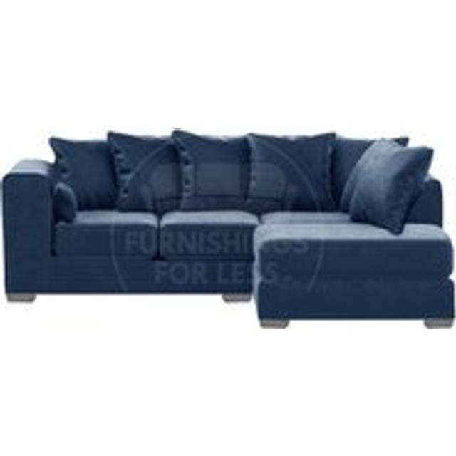 Ella Boxed Arm Plush Velvet 3 to 4 Seater L Shaped Corner Sofa Gold Right Hand Facing - Blue - One Size