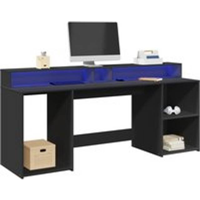 Desk with LED Lights Black 200x55x91 cm Engineered Wood - One Size