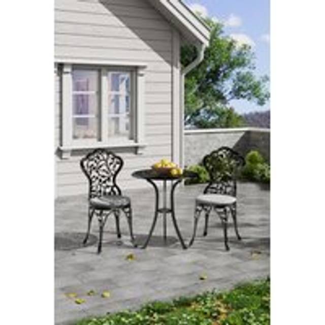 3pcs Outdoor Cast Aluminum Leaf Hollowed Out Bistro Table Set - Black - One Size