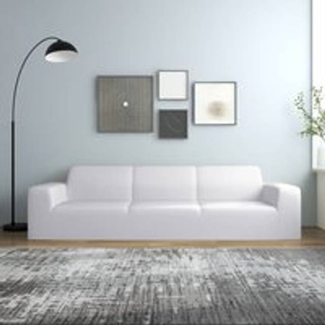 4-Seater Stretch Couch Slipcover White Polyester Jersey - One Size