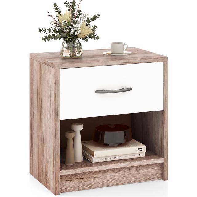 Costway Single Drawer Single Shelf Oak Nightstand - n/a - 38 x 28 x 40cm