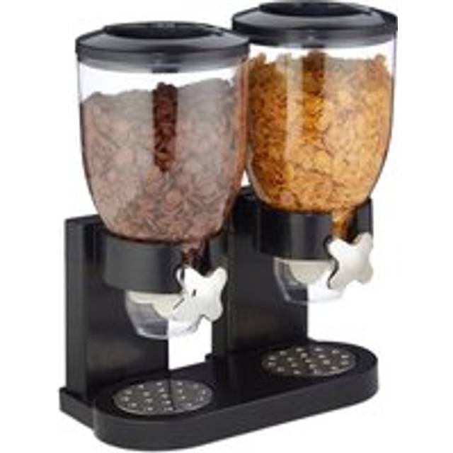 7L 2-Gird Dry Food Dispenser Storage Organizer Double Container for Pantry Rice and Cereal - Black - One Size