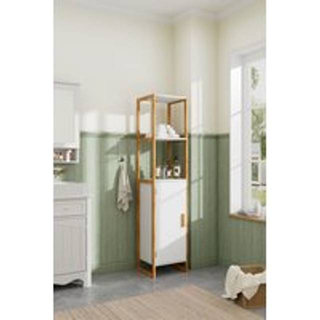 H&O Direct 4-Tier Single-door Tall Bathroom Storage Cabinet with L-shaped Corner Brace White One Size