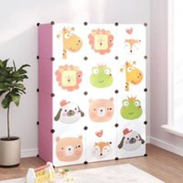 Cube Storage Cabinet for Kids with 12 Cubes Pink PP - One Size