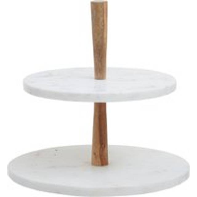 Monzaro Two Tier Marble and Acacia Wood Cake Stand - White - One Size