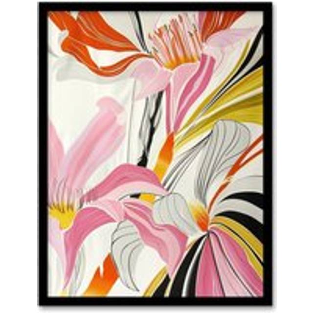 Abstract Lily Flowers Pink Orange Yellow Design Framed Art Print - A4