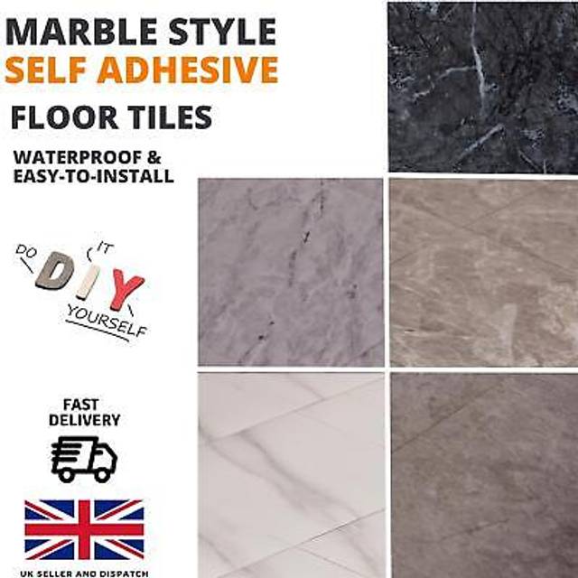 (Black Marble, Pack of 50) Self Adhesive Vinyl Floor Tiles - Peel and Stick Floor Tiles, Durable Stick on Vinyl Flooring