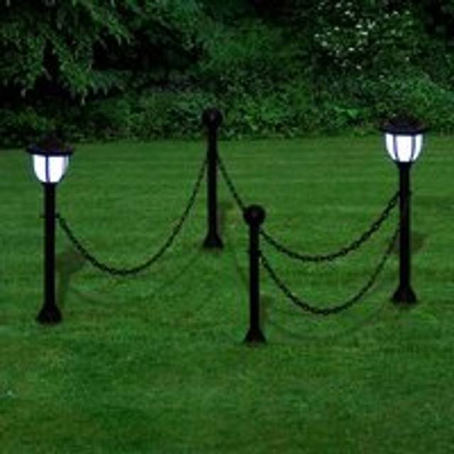 Chain Fence with Solar Lights Two LED Lamps Two Poles - Grey - One Size