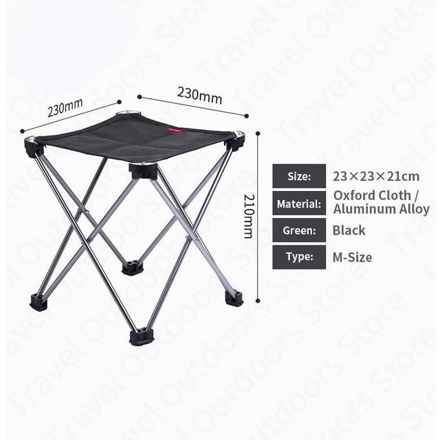 (Black-M) Outdoor Aluminum Alloy Folding Chair Ultralight 0.3kg Portable Fishing Chair 900D Oxford Cloth Camping Picnic Chair