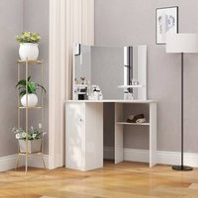 Corner Dressing Table Cosmetic Table Make-up Table White - One Size
