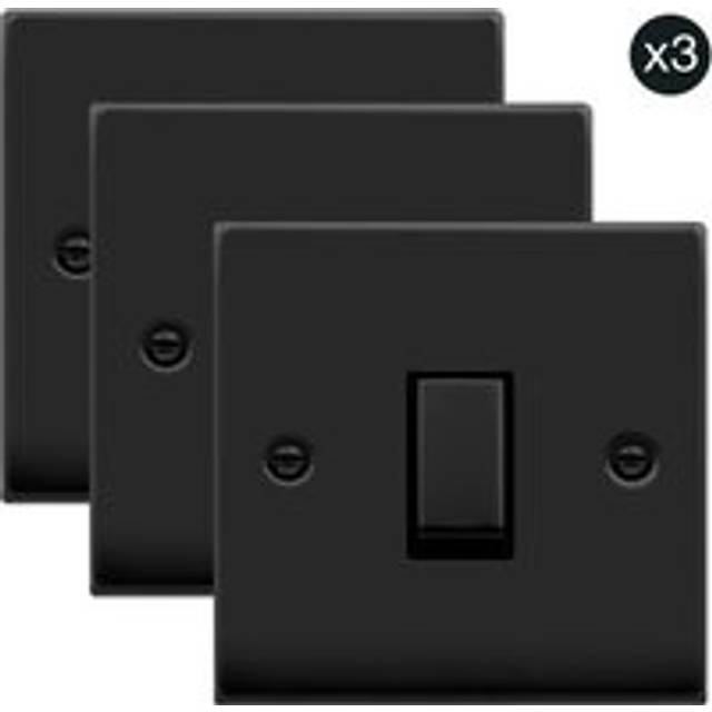 3 PACK - Matt Black 10A 1 Gang 2 Way Ingot Light Switch - One Size