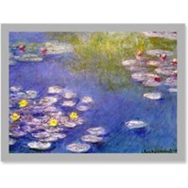 Monet Water Lilies At Giverny Old Master Painting Artwork Framed Wall Art Print A4 - Grey - One Size