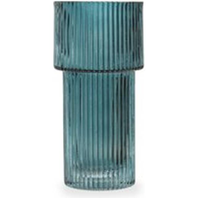 Small Ribbed Blue Glass Vase for Modern Home Decor, Small and Minimalistic Flower Vase for Living Room - One Size