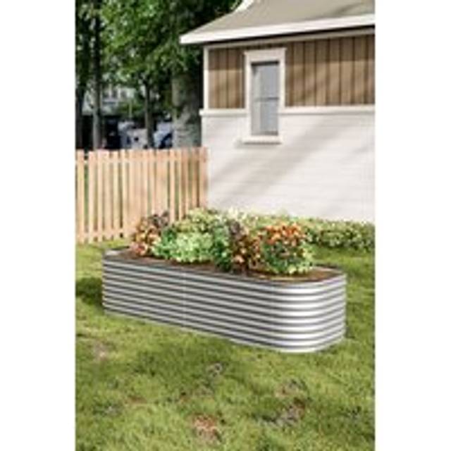 Medium Flower Bed Galvanized Steel Plant Raised Garden Bed - Silver - One Size
