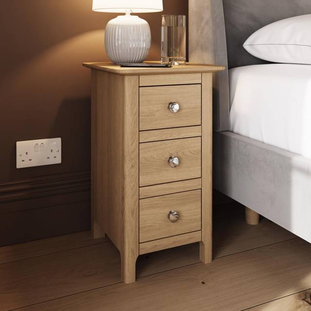 Fwstyle Slim 3 Drawer Bedside Table Nightstand Natural Oak Veneer - One Size