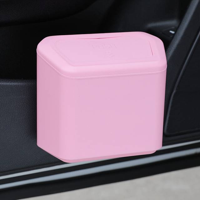 (Pink) Car Trash Bin Hanging Vehicle Garbage Dust Case Storage Box