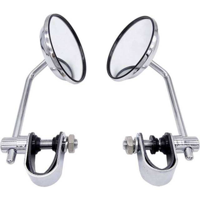 1Pair 8mm Silver Motorcycle Stainless Steel Back View Mirror Classic Retro Vintage Round Rearview Mirror Universal