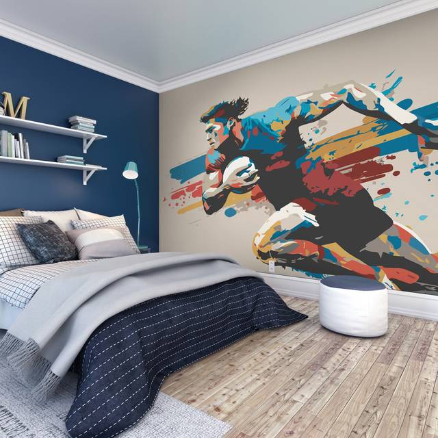 Origin Murals Rugby Player In Graphic Style Blue Wall Mural - 2.8 x 3.5 x 1cm