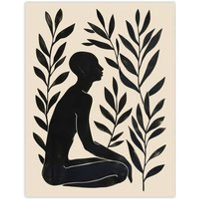 Wall Art Print Peace in the Leaves Meditation Minimal Yoga Zen Poster - Black - W12 inch x H16 inch